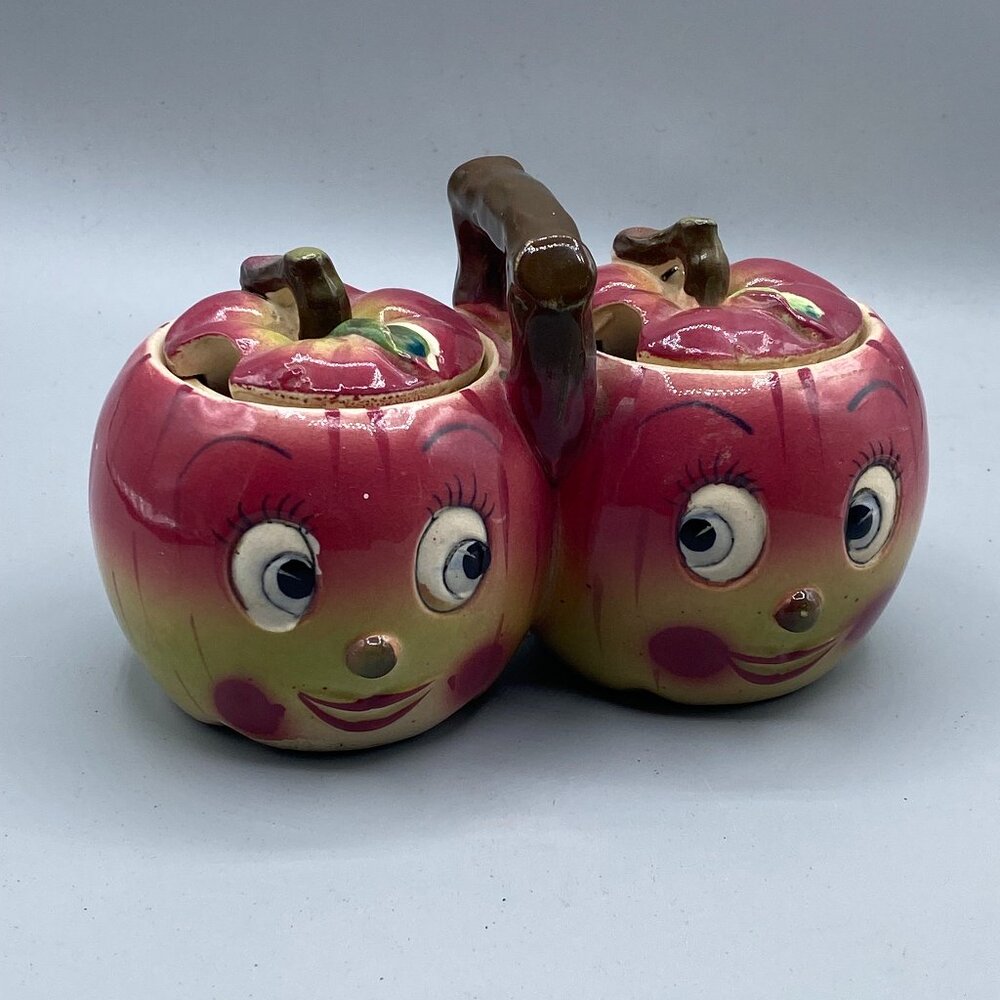 Anthropomorphic Apple Jam 'n Jelly Apples Cute Faces Jar Jelly Jar w  lids